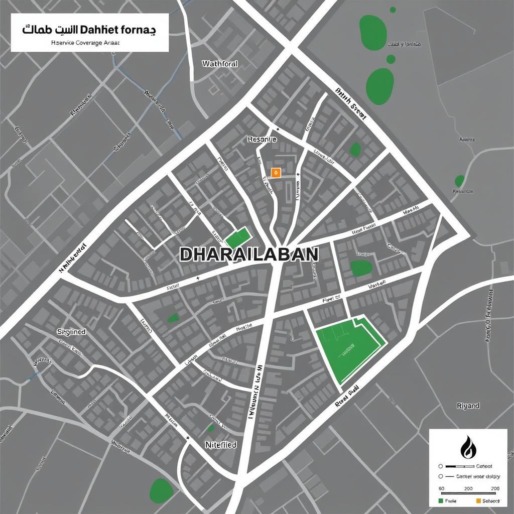 خريطة حي ظهرة لبن توضح مناطق الخدمة الرئيسية