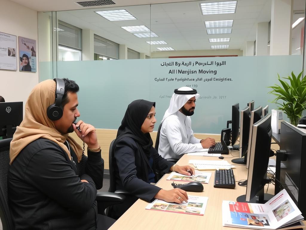 فريق خدمة العملاء يجيب على استفسارات العملاء حول نقل العفش في حي النرجس