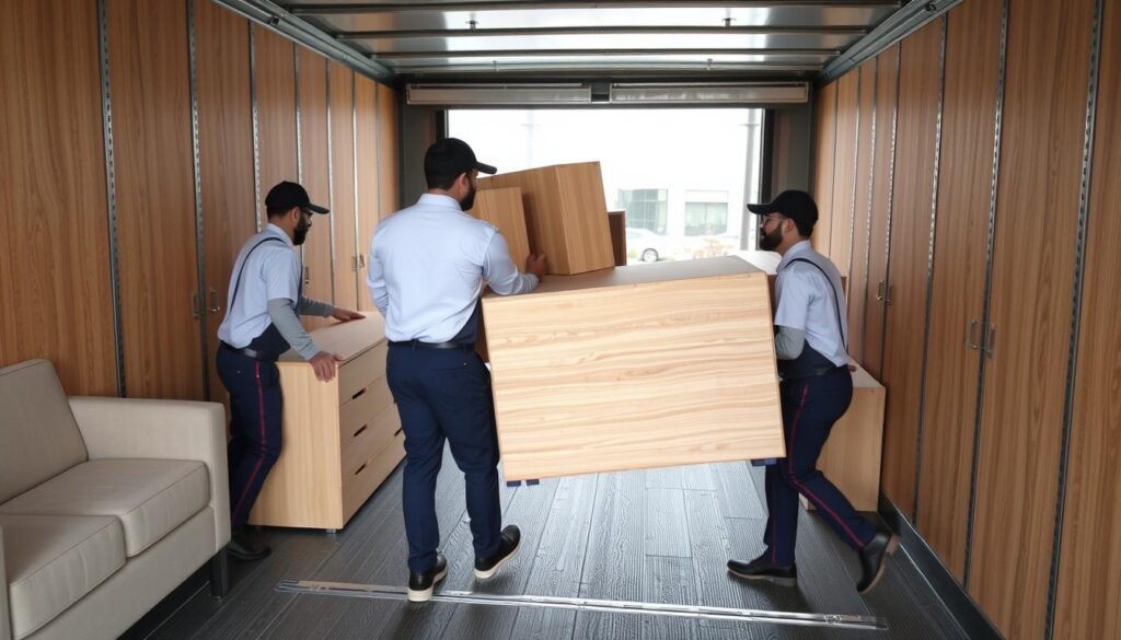 فريق نقل عفش محترف في حي السفارات يعمل بتناسق