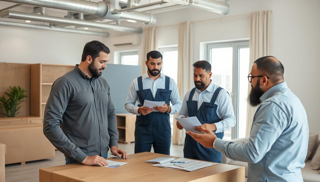 فريق نقل عفش يخطط لعملية النقل في حي المرج