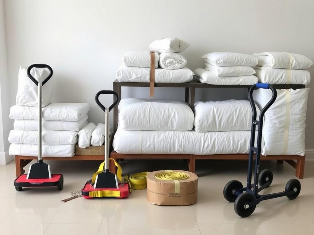 معدات متطورة لنقل العفش في حي الياسمين تشمل أحزمة رفع وعربات نقل معدات متطورة لنقل العفش في حي الياسمين تشمل أحزمة رفع وعربات نقل