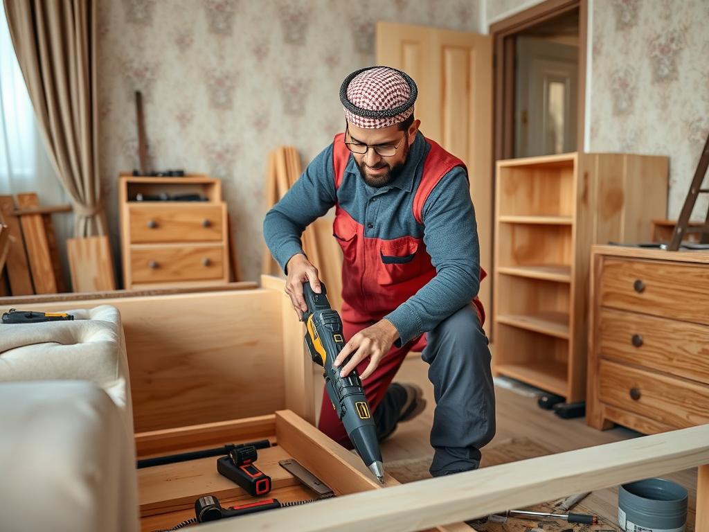 نجار محترف يقوم بفك أثاث في حي السفارات بالرياض