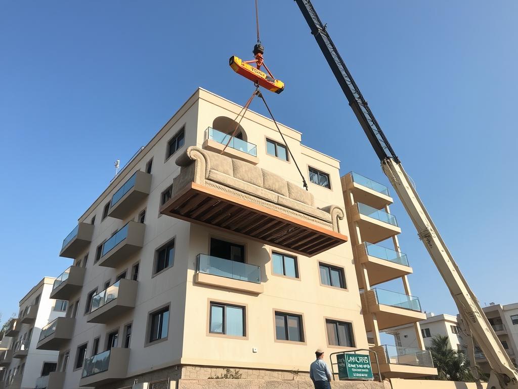 ونش رفع عفش يعمل في حي ظهرة لبن لرفع الأثاث للطوابق العليا