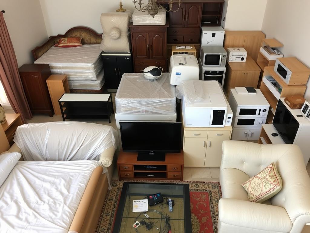 أنواع مختلفة من الأثاث المنزلي الجاهز للنقل من الباحة إلى الخرج