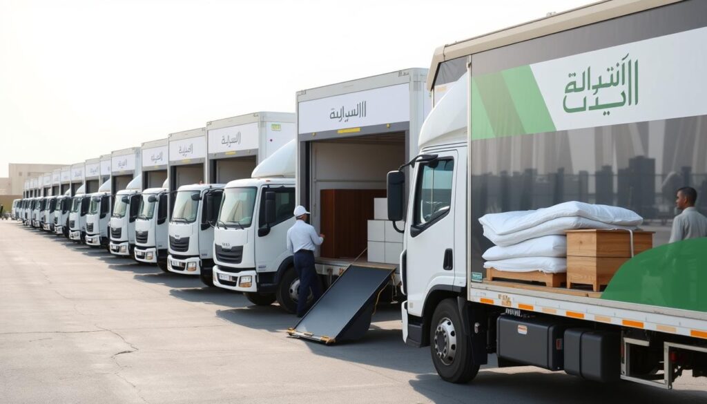 شاحنات نقل العفش المجهزة للرحلة من الباحة إلى الخرج