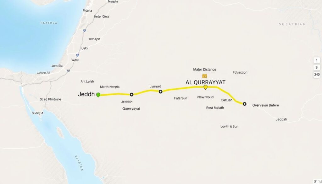 خريطة الطريق من جدة إلى القريات