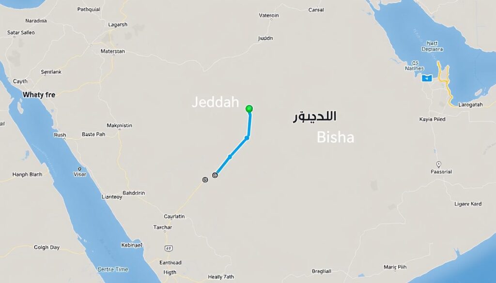 خريطة الطريق من جدة إلى بيشة لنقل الأثاث