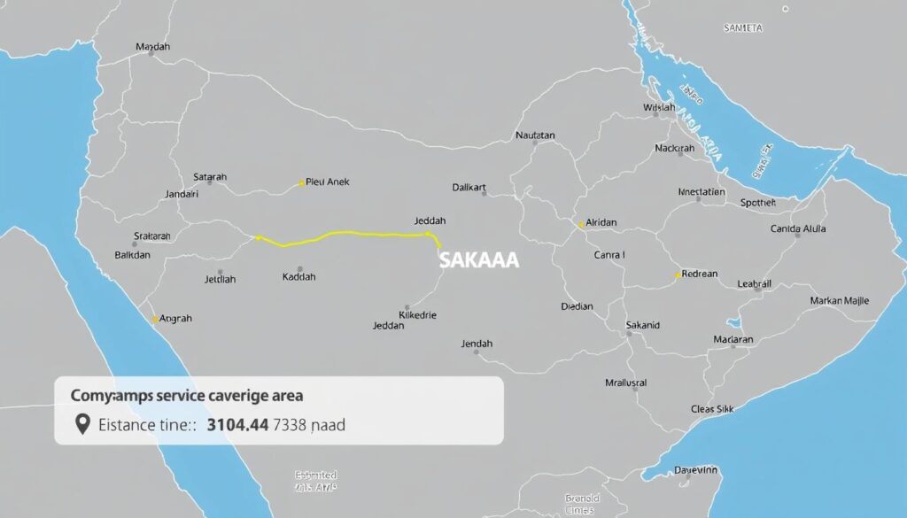 خريطة توضح مسار شحن عفش من جدة إلى سكاكا