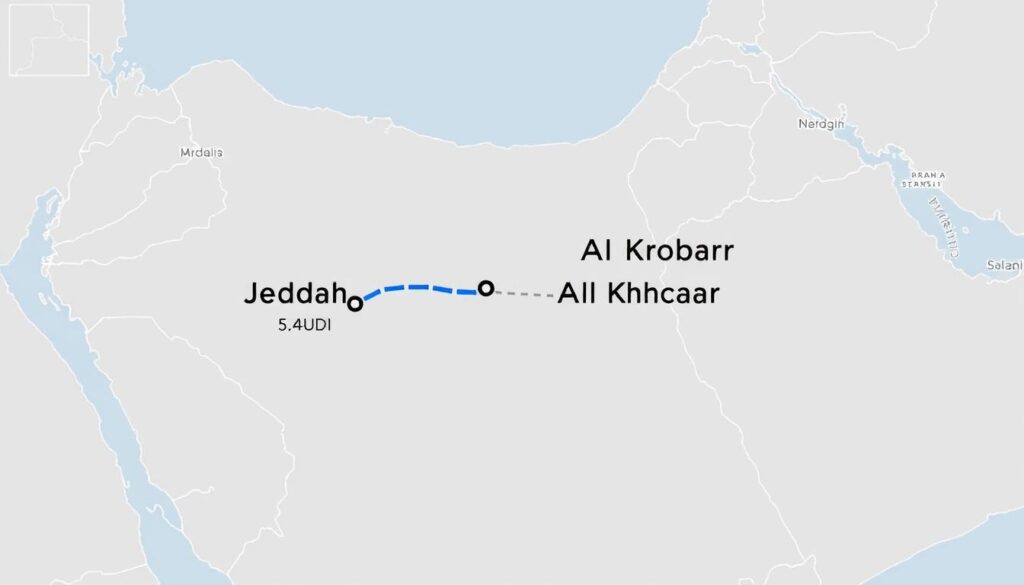 خريطة توضح مسار نقل العفش من جدة إلى الخبر