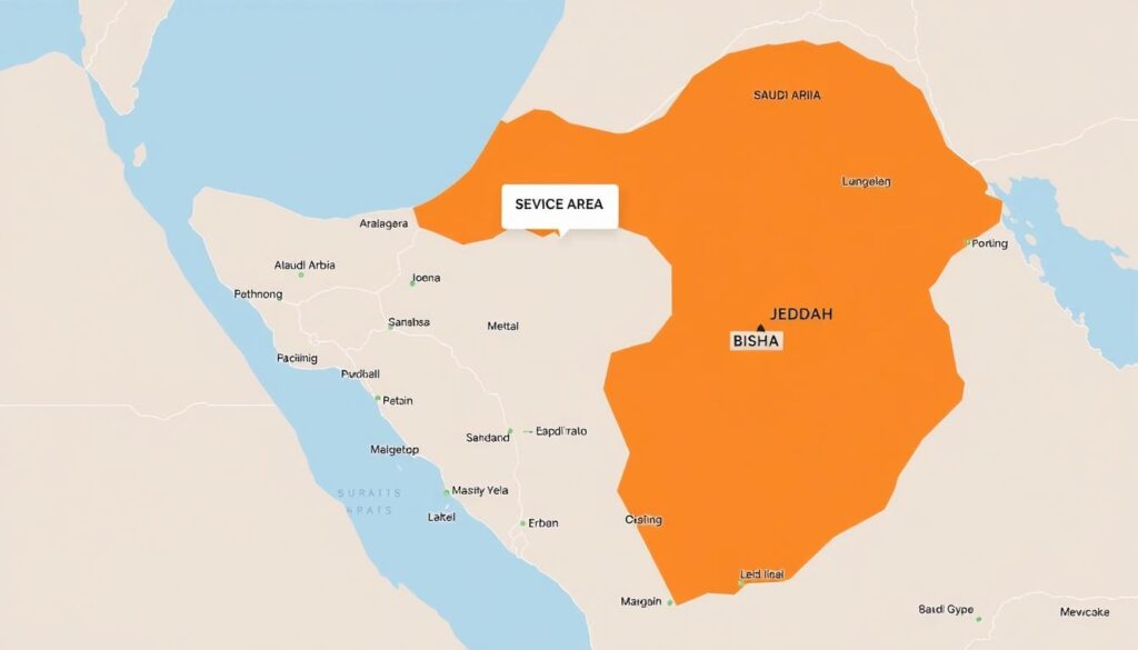 خريطة مناطق التغطية لشركة نقل أثاث من جدة إلى بيشة