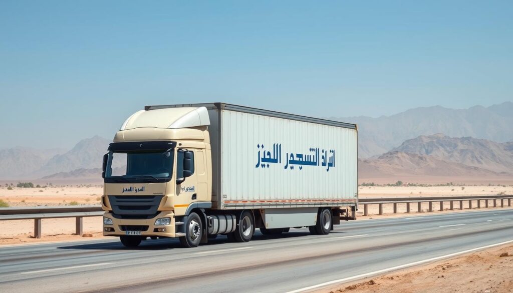 سيارة نقل عفش مغلقة تابعة لشركة الافضل في الطريق من جدة إلى حائل