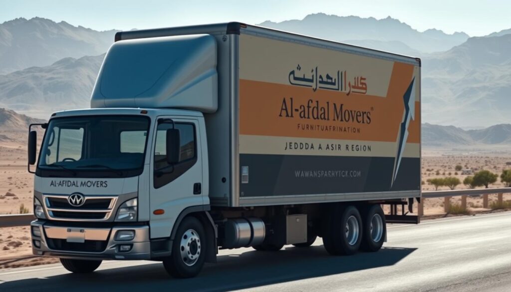 شاحنة نقل أثاث متخصصة تابعة لشركة الأفضل لنقل العفش من جدة إلى عسير شاحنة نقل أثاث متخصصة تابعة لشركة الأفضل لنقل العفش من جدة إلى عسير