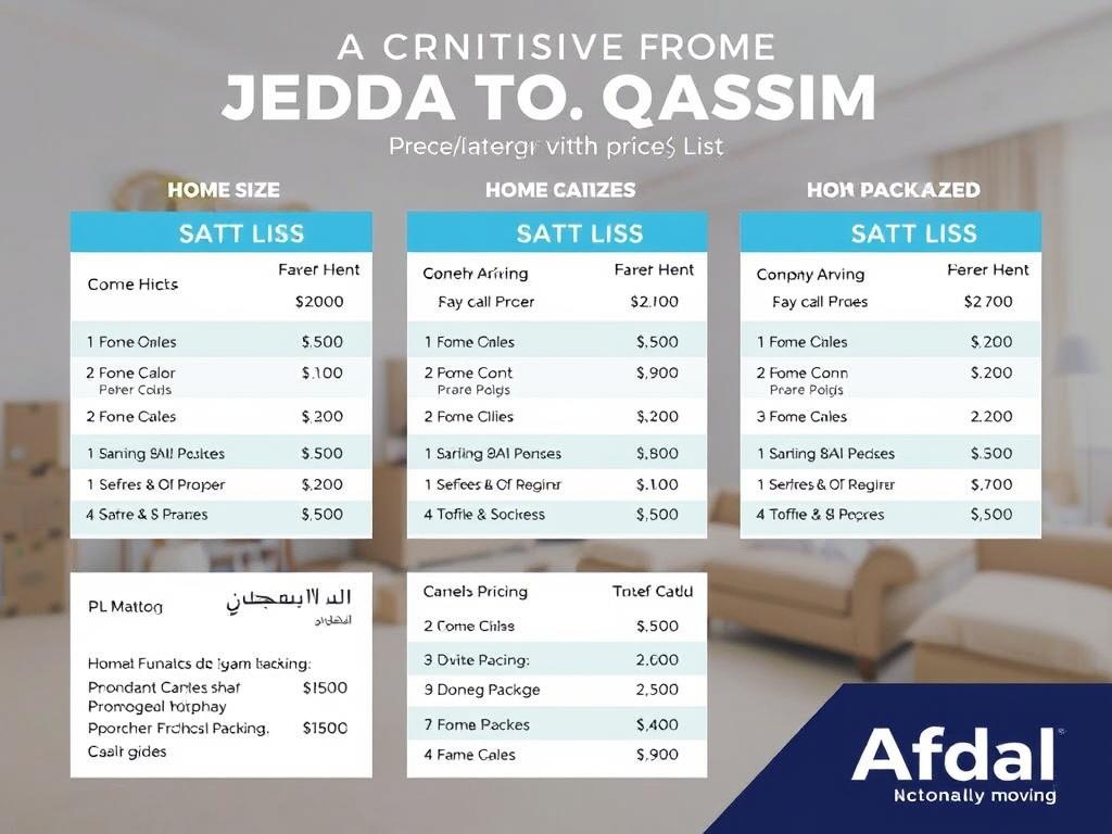 عروض أسعار تنافسية لنقل أثاث من جدة إلى القصيم مع شركة الافضل