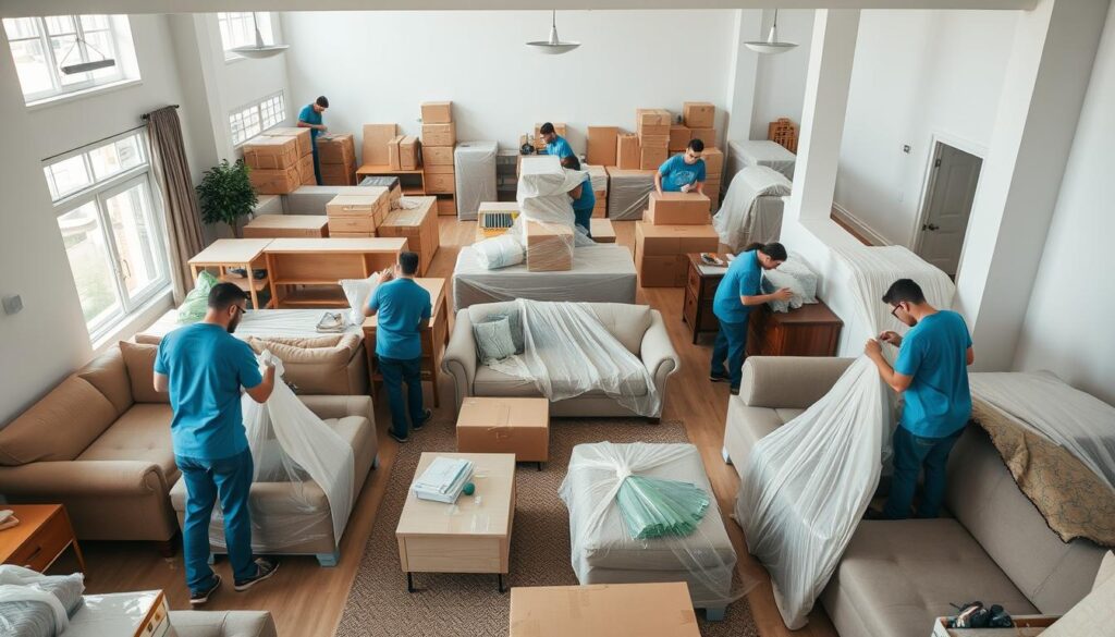 عملية تغليف احترافية للأثاث قبل النقل من جدة إلى القريات