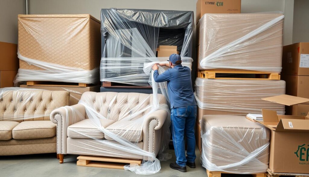 عملية تغليف احترافية للأثاث قبل شحنه من جدة إلى الباحة