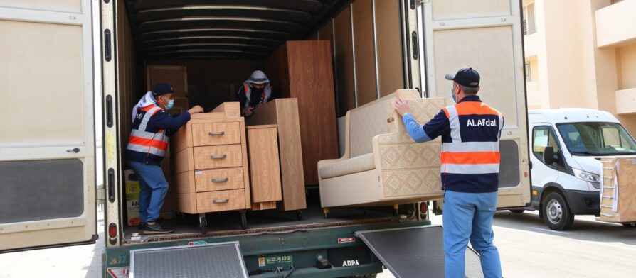 فريق شركة الأفضل لنقل العفش من جدة إلى ضباء يقوم بتحميل الأثاث بطريقة احترافية