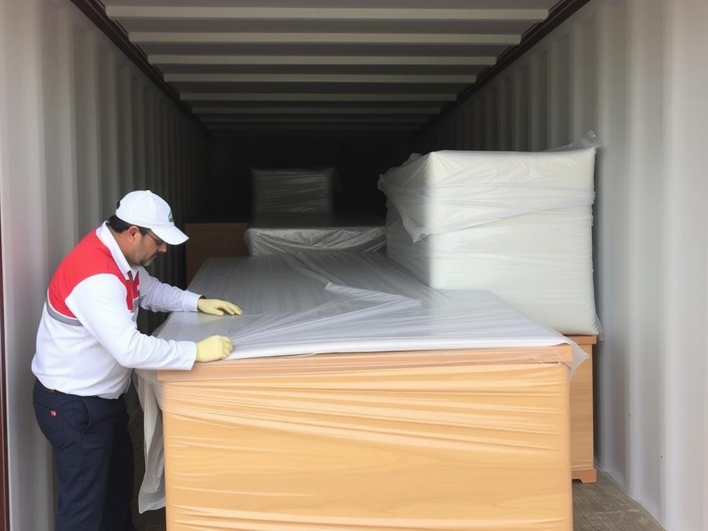 فريق شركة الافضل يقوم بتغليف أثاث قبل شحنه من جدة إلى ينبع