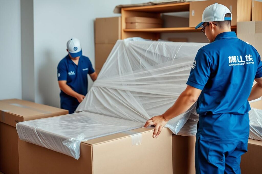 فريق شركة الافضل يقوم بتغليف وتحميل الأثاث بعناية للنقل من جدة إلى المدينة المنورة