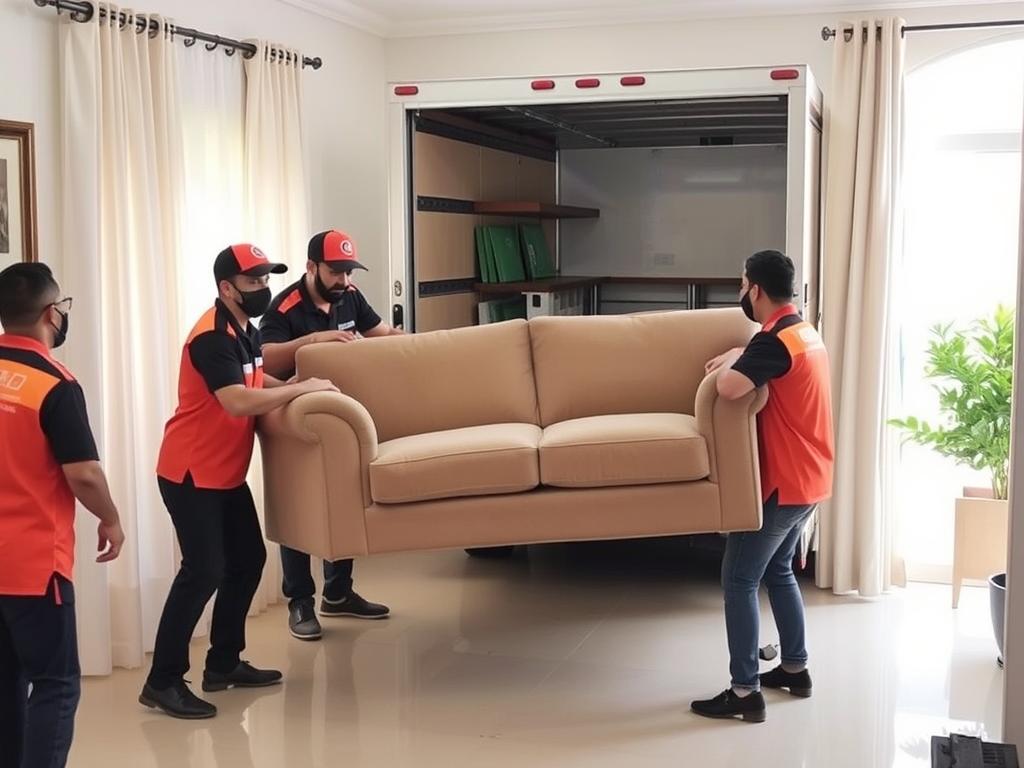 فريق عمل شركة نقل عفش من جدة إلى تبوك أثناء عملية النقل