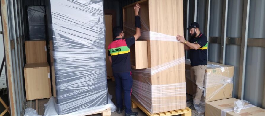 فريق متخصص في نقل أثاث من جدة إلى القصيم يقوم بتغليف الأثاث بعناية