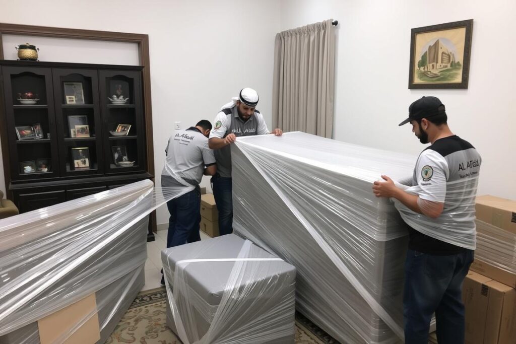 فريق محترف من الشركة الأفضل يقوم بتغليف ونقل عفش بعناية من جدة إلى خميس مشيط